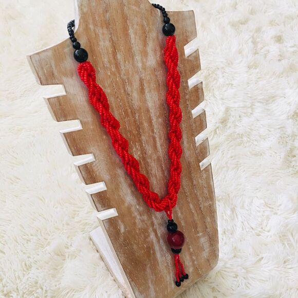 African Fair Trade Red Beaded Necklace - Picture 1 of 6